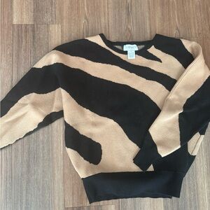 Zebra Patterned Black and Tan Sweater